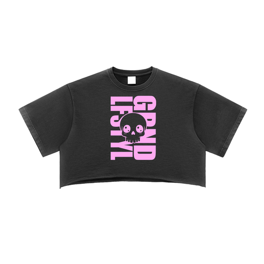 GRND Skully Pink Washed Raw Edge Crop Top