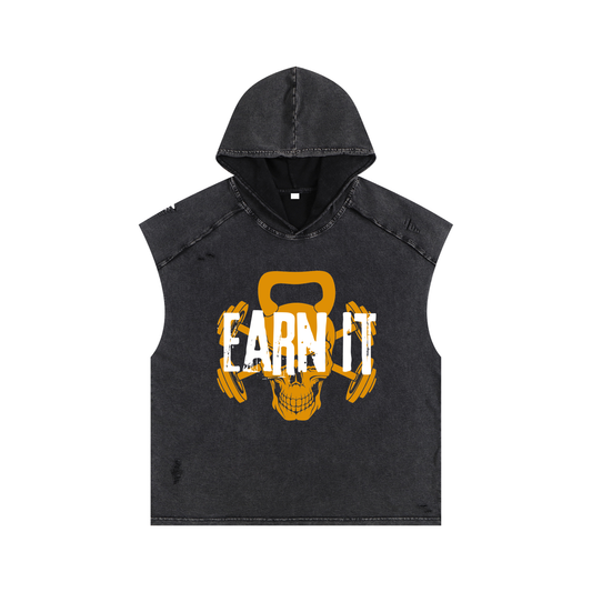 Earn It Orange Boxy Hooded Tank Top