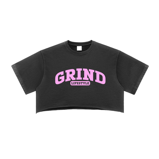 Varsity Logo Pink Raw Edge Crop Top