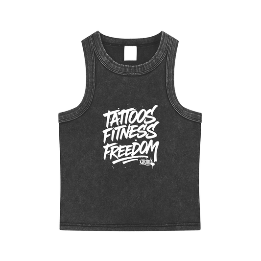 Tattoos, Fitness, Freedom Snow Washed Tank Top
