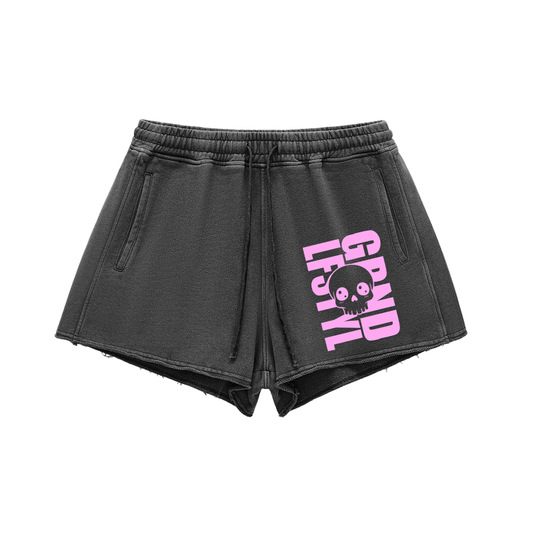 GRND Skully Pink Raw Edge Drawstring Shorts