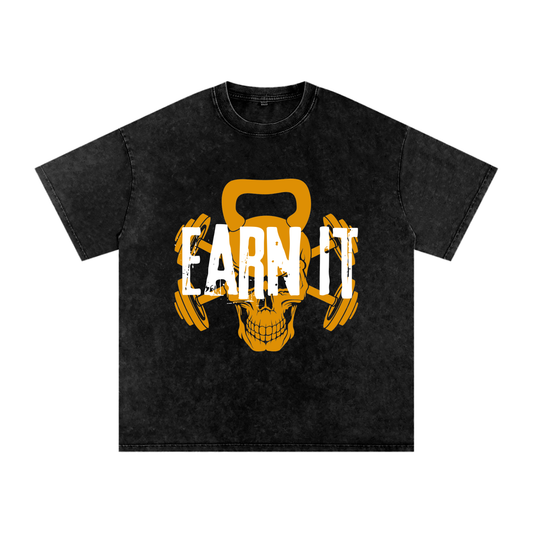 Earn It Orange Acid Wash Oversize T-Shirt