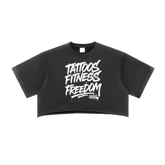 Tattoos, Fitness, Freedom Raw Edge Crop Top